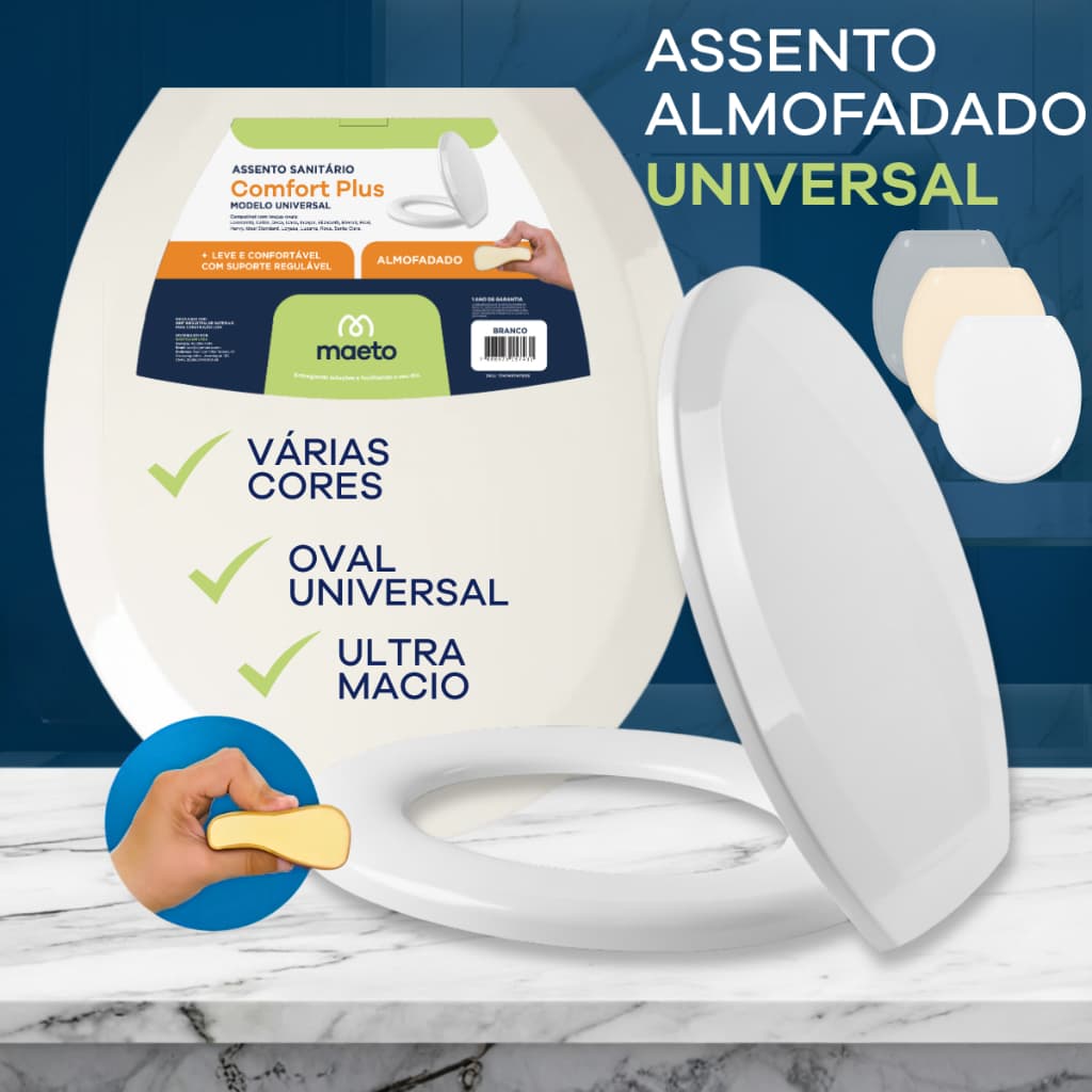 Assento Sanitário Almofadado Plus Deca Celite Incepa Universal Oval Confortável e Resistente 6LPF