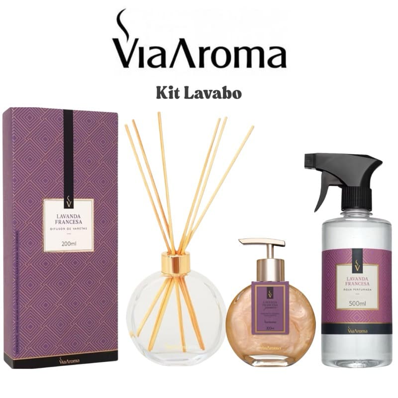Kit Via Aroma Casa Perfumada Difusor de Varetas + Sabonete + Água Perfumada