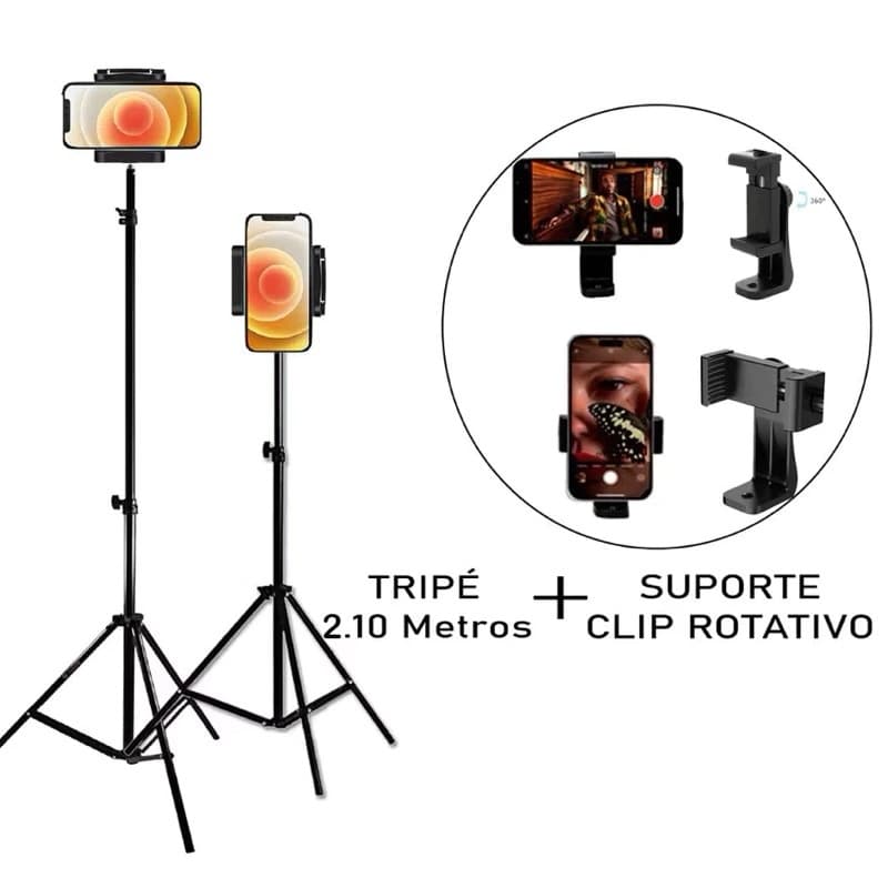 Tripé Grande 2,1m Encaixe 1/4 + Suporte Celular E Camera tripé 2.1m