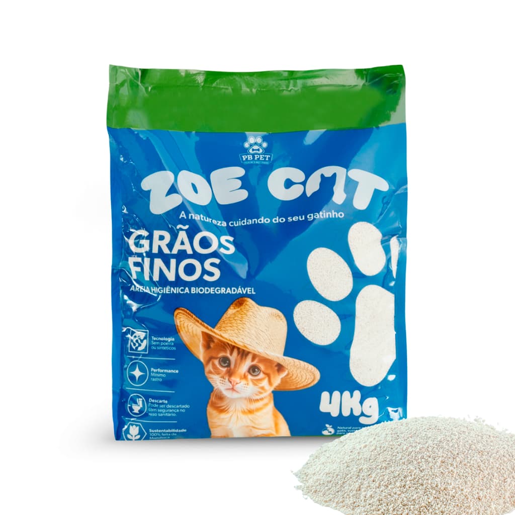 Areia Natural Zoecat 4kg Biodegradável 100% Mandioca Ultra Aglutinante Para Felinos Gatos