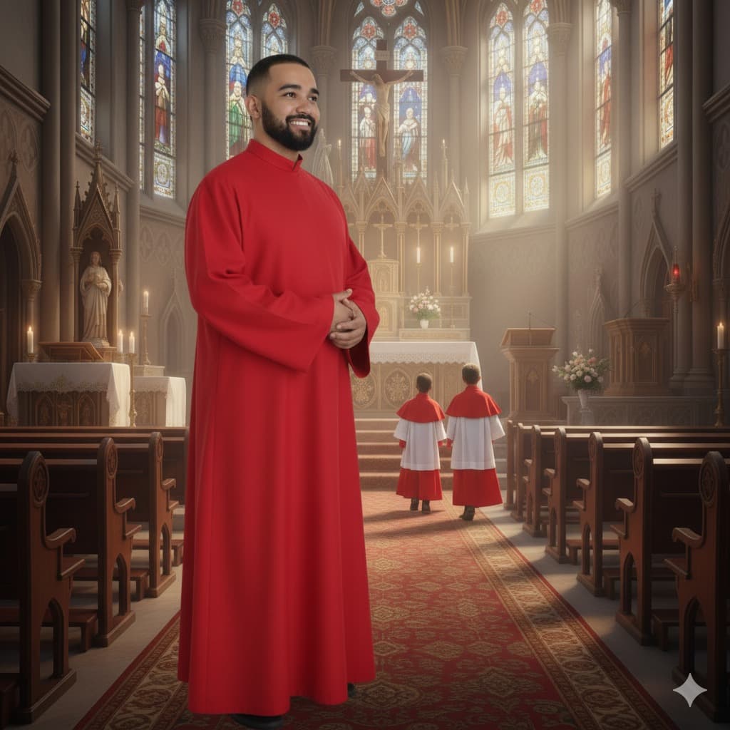 Roupa Litúrgica Para Coroinha - Túnica Vermelha Parte Baixo