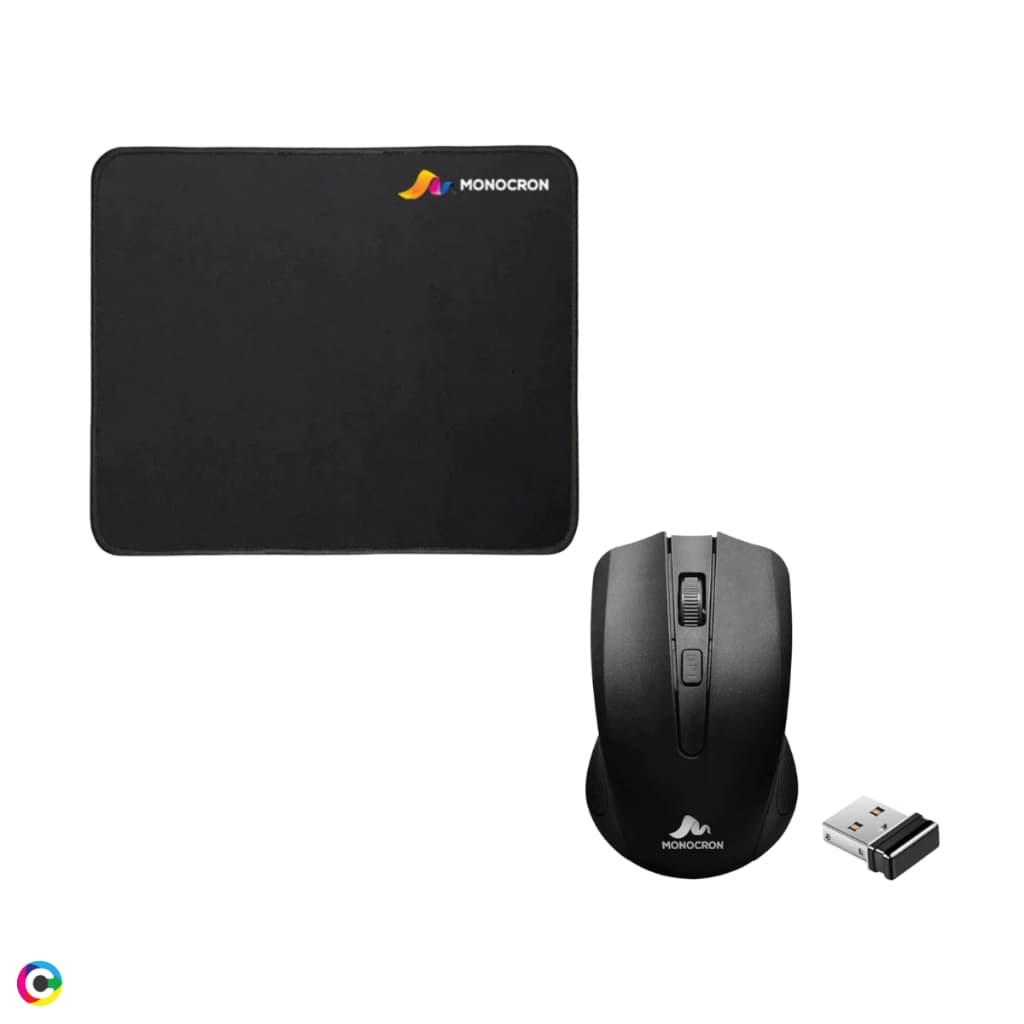 Kit Mouse Sem Fio Wireless Bluethooth 2.4G USB 10m + Mousepad Preto Antiderrapante Ergonômico PC