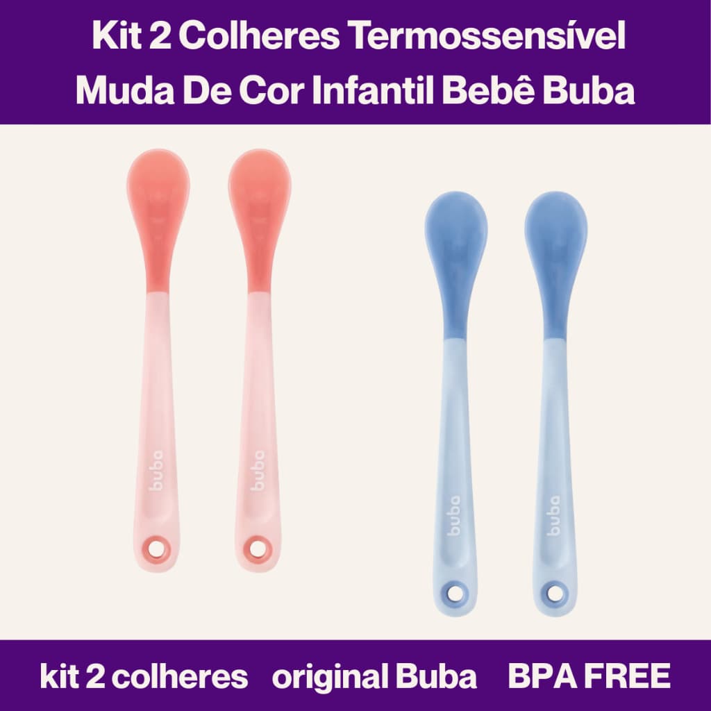 Kit 2 Colheres Termossensível Muda De Cor Infantil Bebê Buba