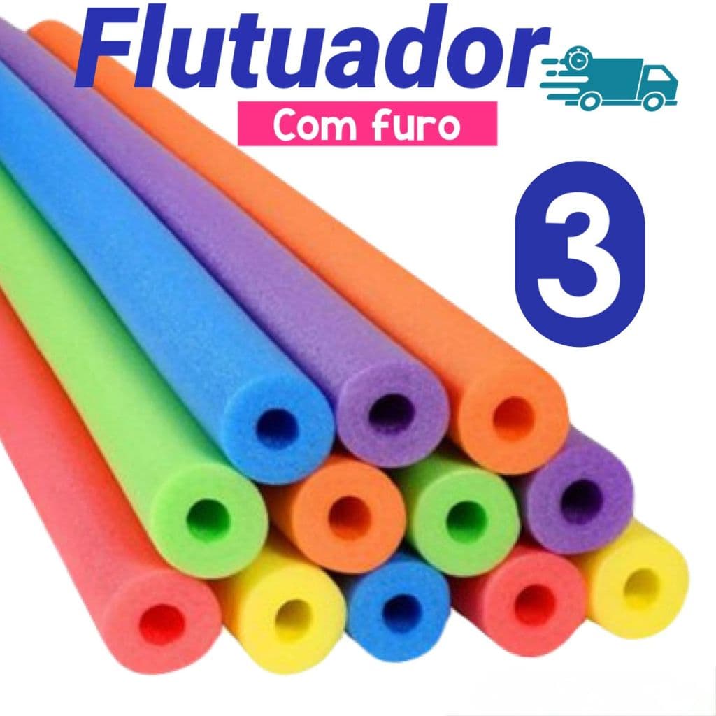 03 Unidades Boias Espaguetes Macarrão Flutuador Para Piscina Praia Hidromassagem Com FURO
