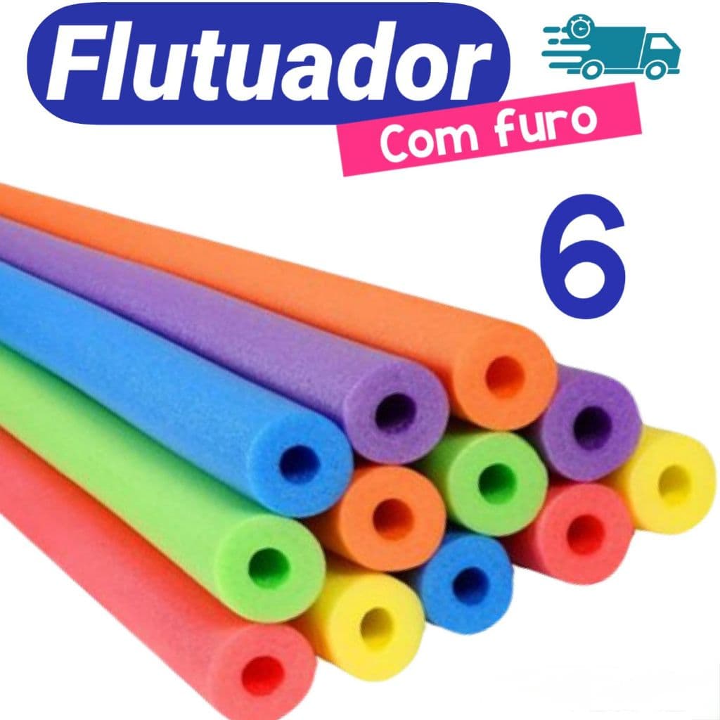 Kit 6 Boias Espaguete Flutuador com Furo – Macarrão para Piscina, Praia e Hidro