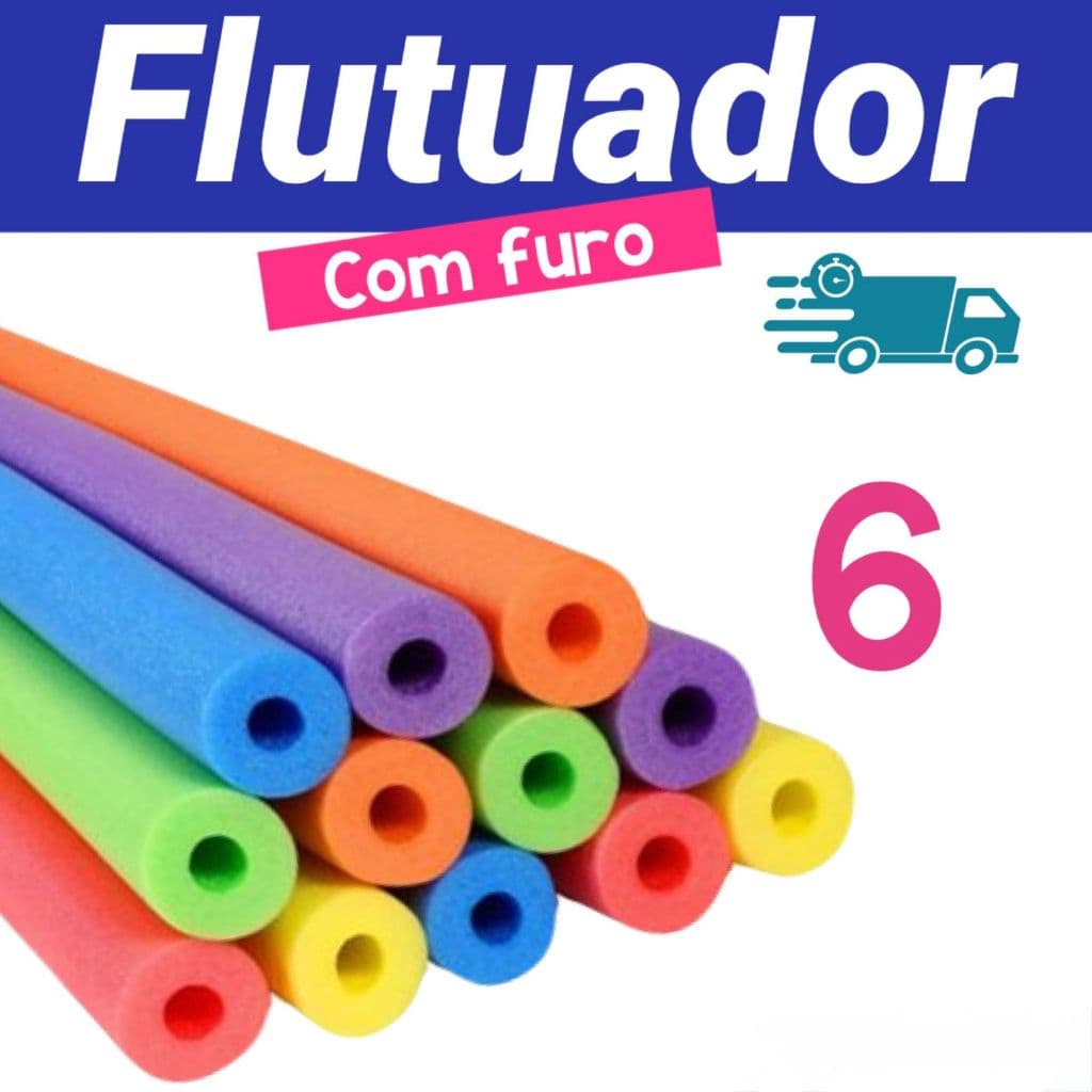 Kit 06 Unidades Boias Espaguetes Macarrão Flutuador Para Piscina Praia Hidromassagem Com FURO