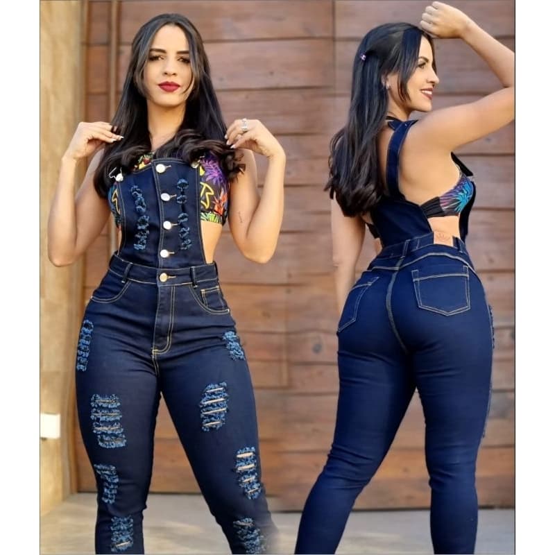 macacão feminino studio jeans c lycra e rasgos  carbono