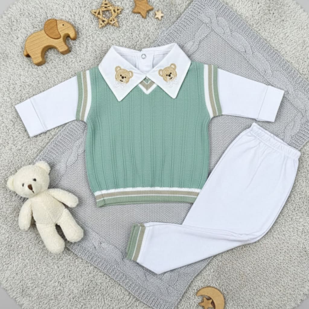 Conjunto Pagão Suéter Gola Bordada Bebê | Suéter + Body + Calça | Masculino | Tamanho Único RN