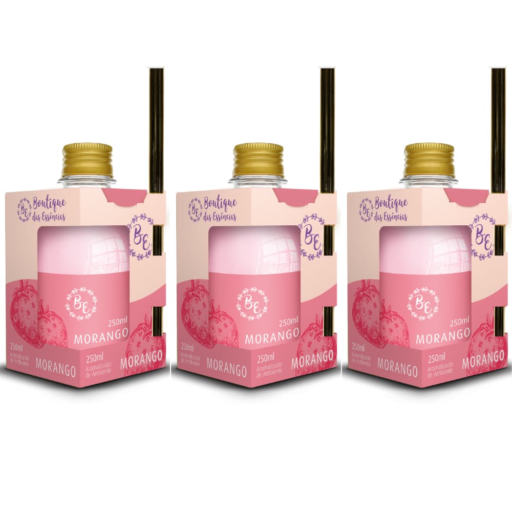 3 Difusor/Cheirinho De Ambiente 250ml Boutique Morango