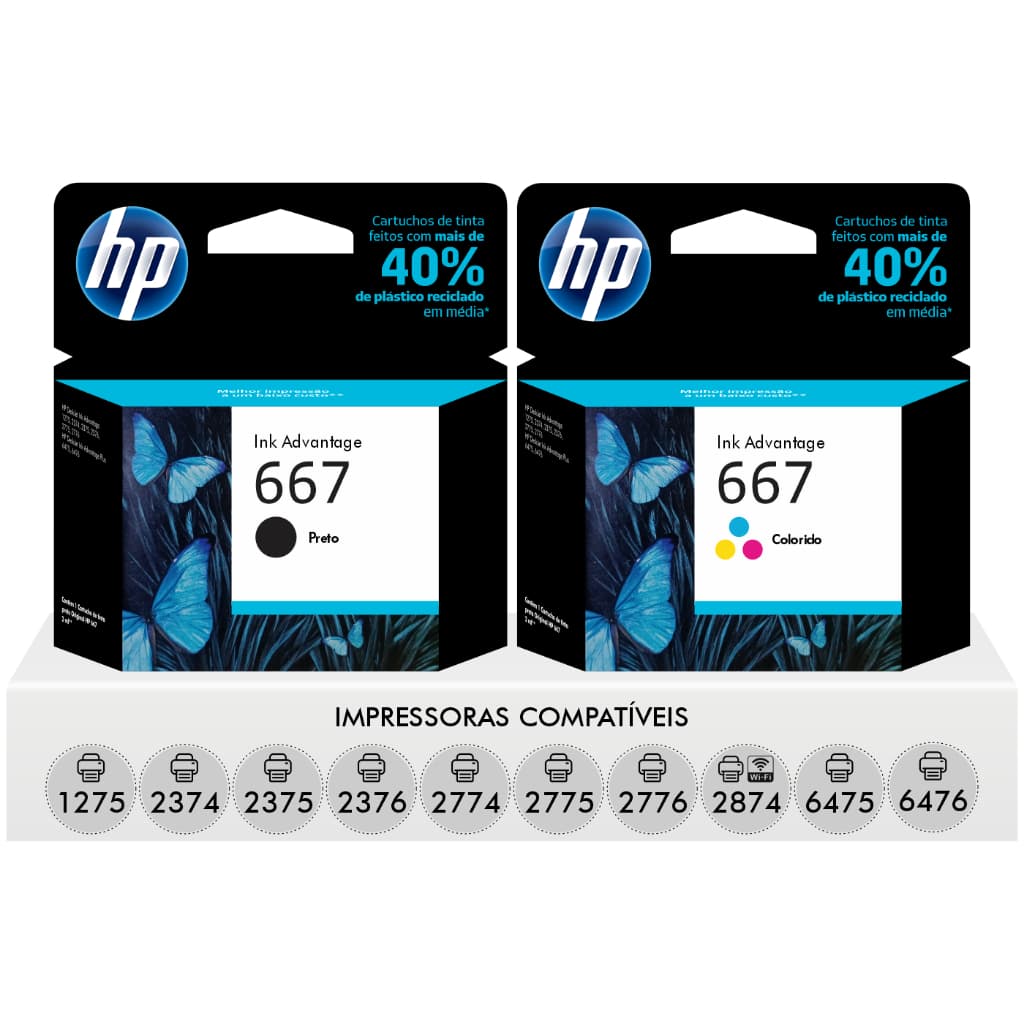 Kit Cartuchos Hp 667 Preto Color 1275 2376 2775 2776 2874 6475