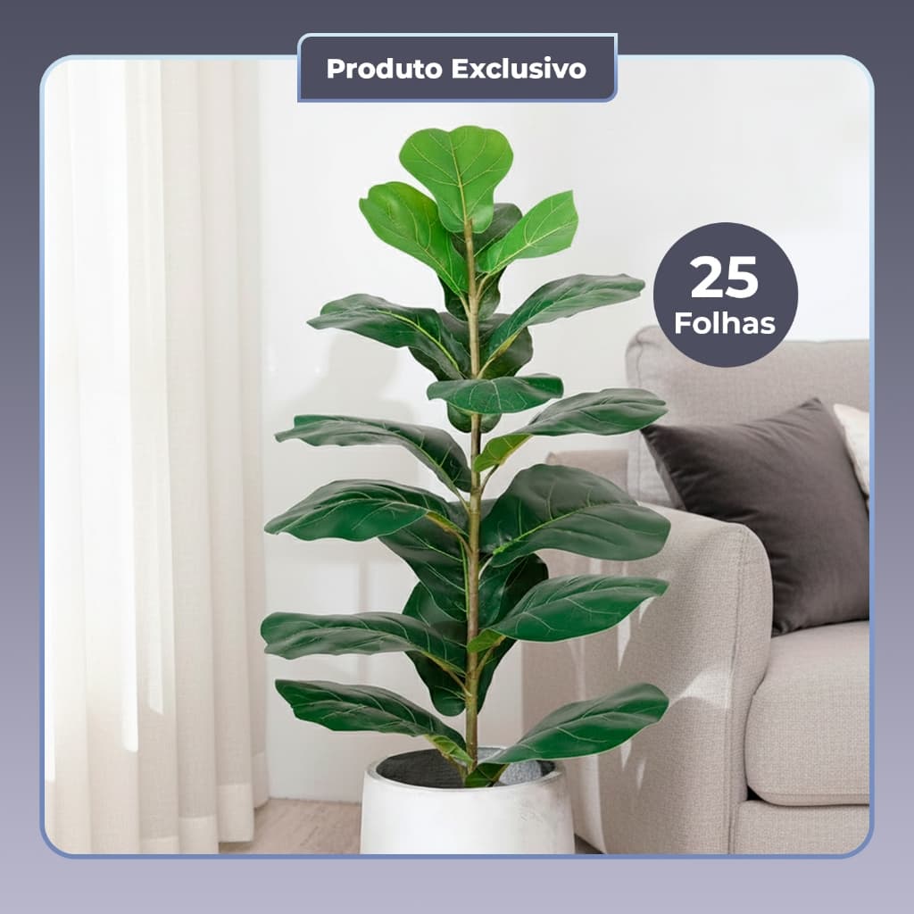 1 Arranjo Artificial 70cm Planta Ficus Lyrata Figueira 25 Folhas Grandes Ultra Realista Sem Vaso -  Sala de Estar