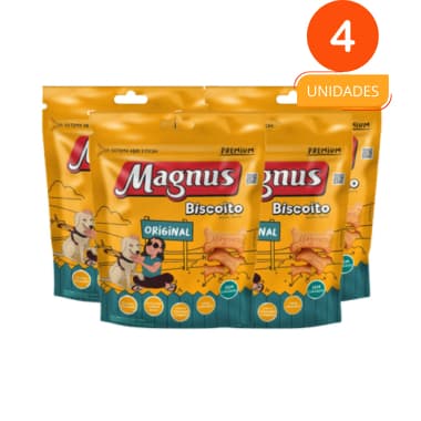 Kit 4 Unidades Petisco para Cães Magnus Original Biscoito 4x1Kg