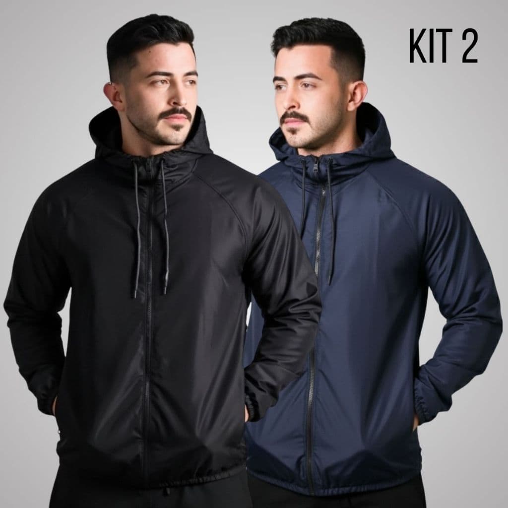 PROMOÇÃO KIT2 Jaqueta Corta Vento Tactel Maculina Lisa Capuz Bolso E Zíper Academia E Corrida