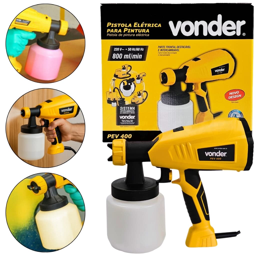 Pistola Elétrica De Pintura Vonder 320w Hvlp Pev400 127/220V Pulverizadora Potente 800 mL