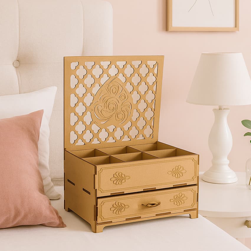 Porta Joia Decorado MDF Decoração Quarto Detalhado Uma Gaveta