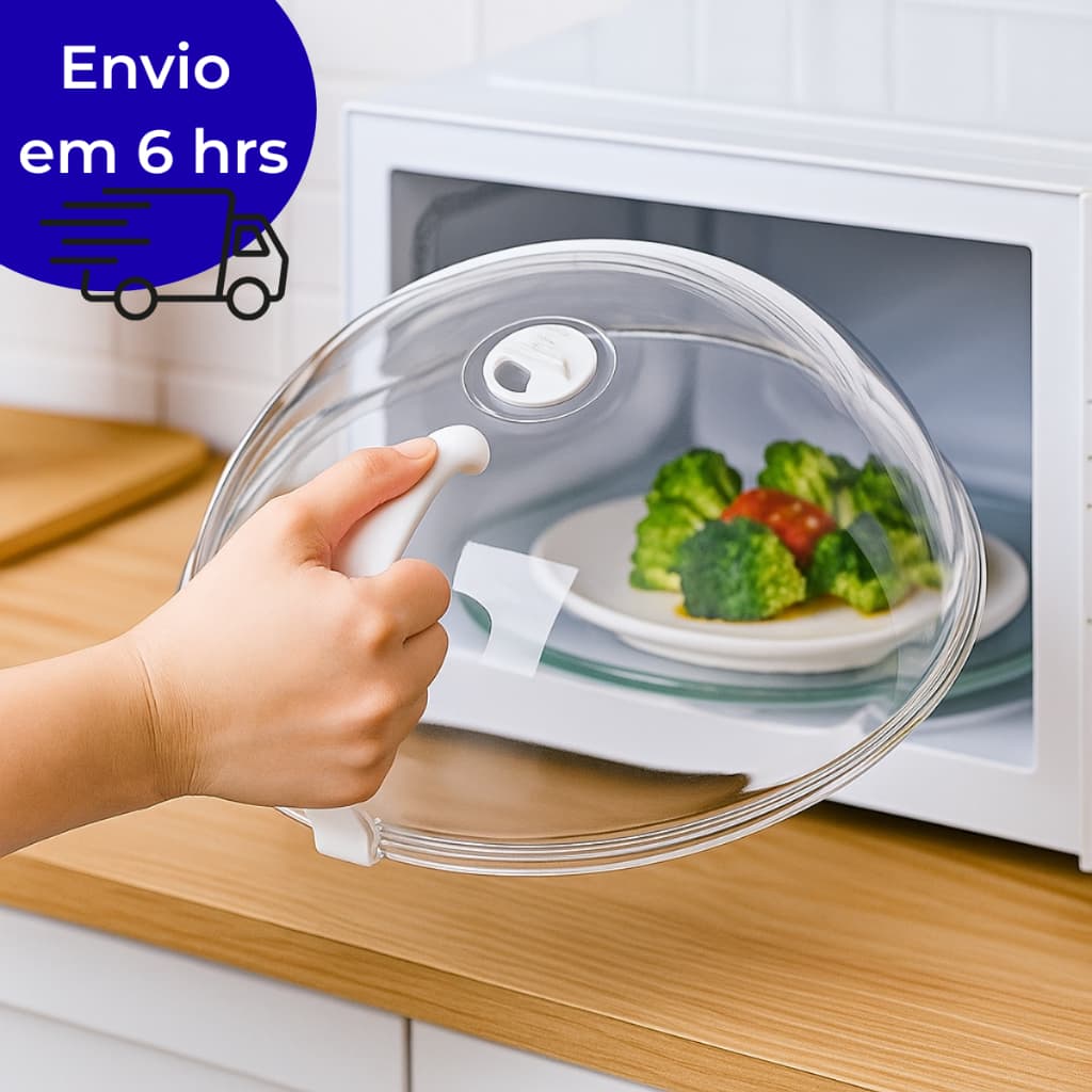 Tampa de Microondas Com Válvula e Alça Anti Sujeira Acrílico Transparente Protetor Alimentos