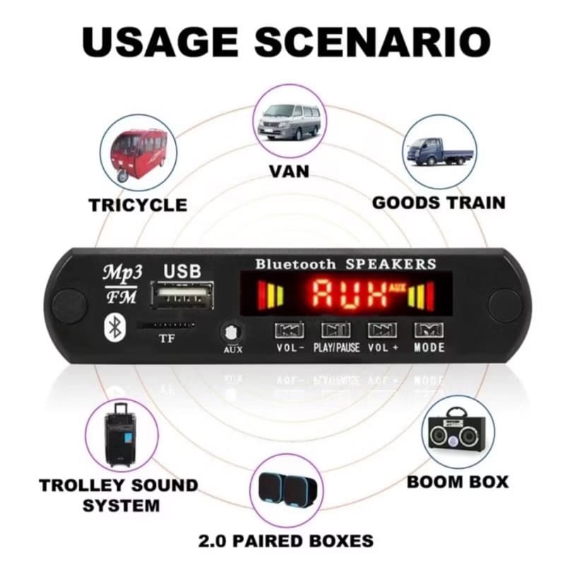 Amplificador De 50W Placa Decodificadora MP3 Player 12V  Bluetooth 5.0 TF USB AUX WMA