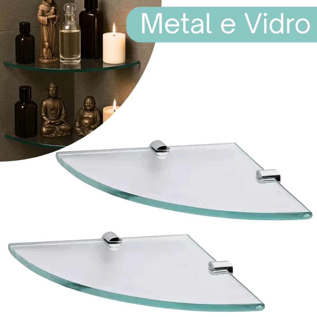 Kit 02 Prateleiras Porta Shampoo de Vidro para Banheiro Lavanderia e Prateleira