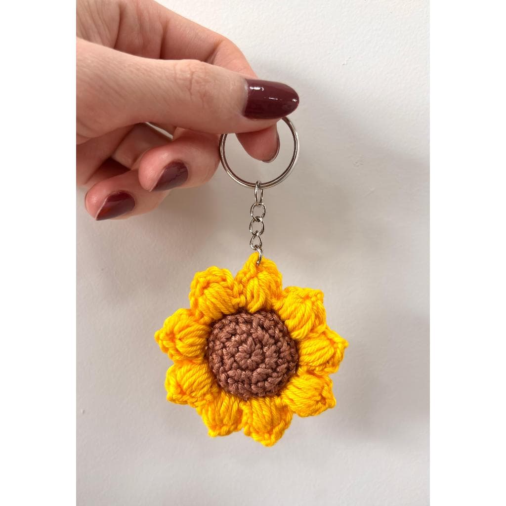 Chaveiro de Girassol Amigurumi Artesanal Presente Criativo Feito à Mão