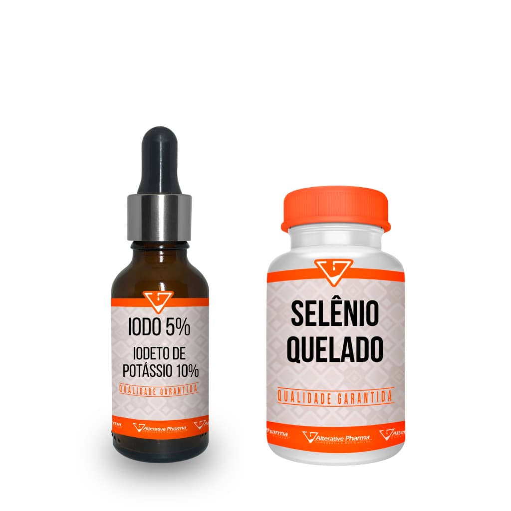 Iodo Inorgânico 5% + Iodeto Potássio 10% 30ml + Selênio Quelado 200mcg 60 cápsulas