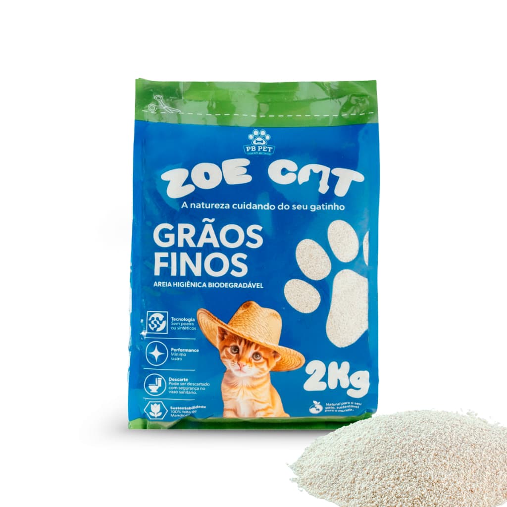 Areia Zoecat 2kg Biodegradável 100% Mandioca Para Gatos Natural Ultra Aglutinante Vegana