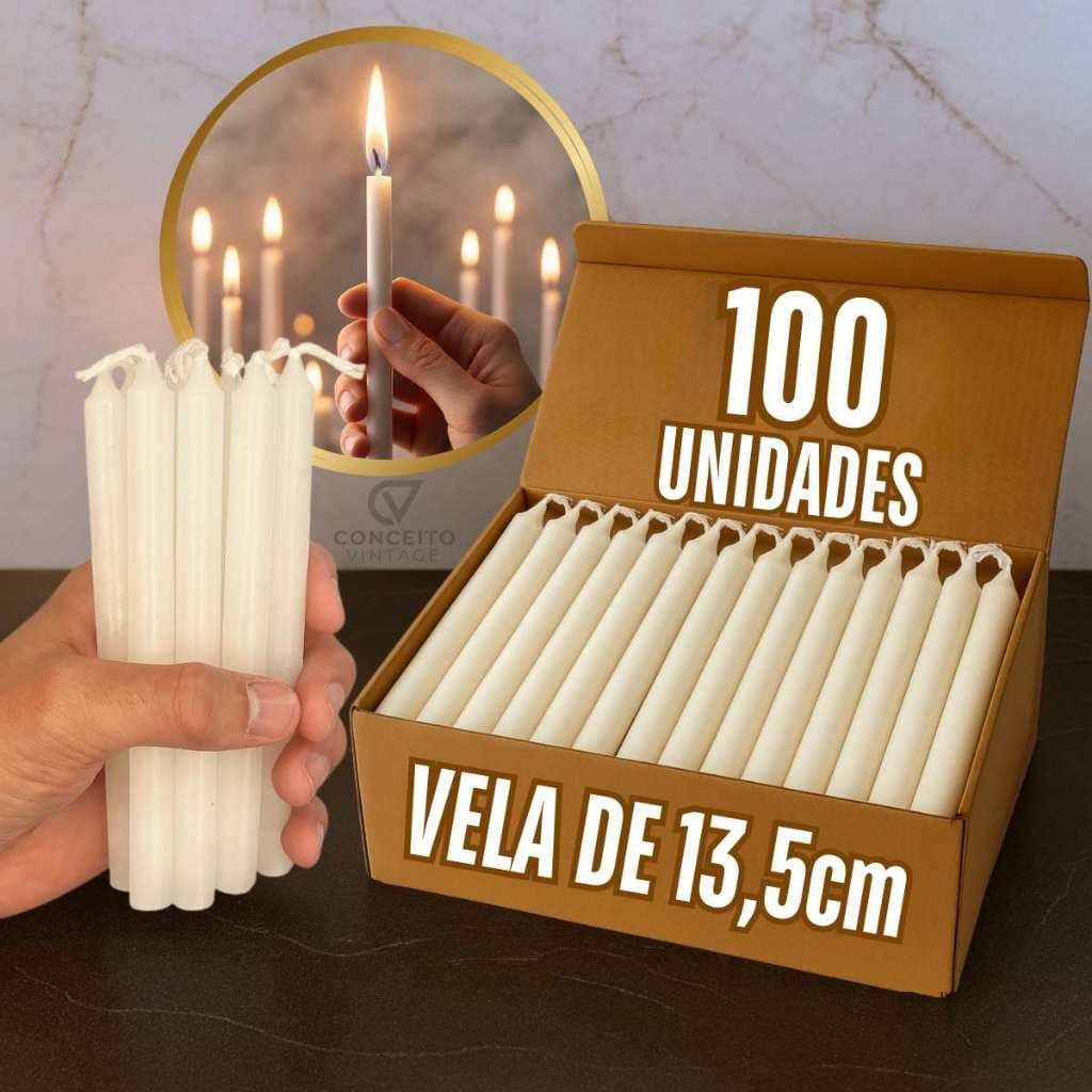 Kit 100, 50, 20 e 10 Velas Brancas Palito 100% Parafina - 13,5cm Altura Tradicional Atacado