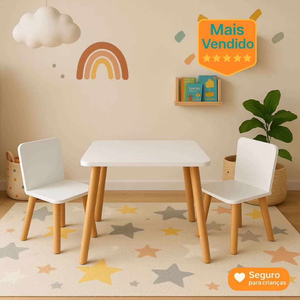 Mesa Infantil com Cadeira em MDF 60x60 Ideal para Atividades, Estudos e Brincadeiras Móvel Casa