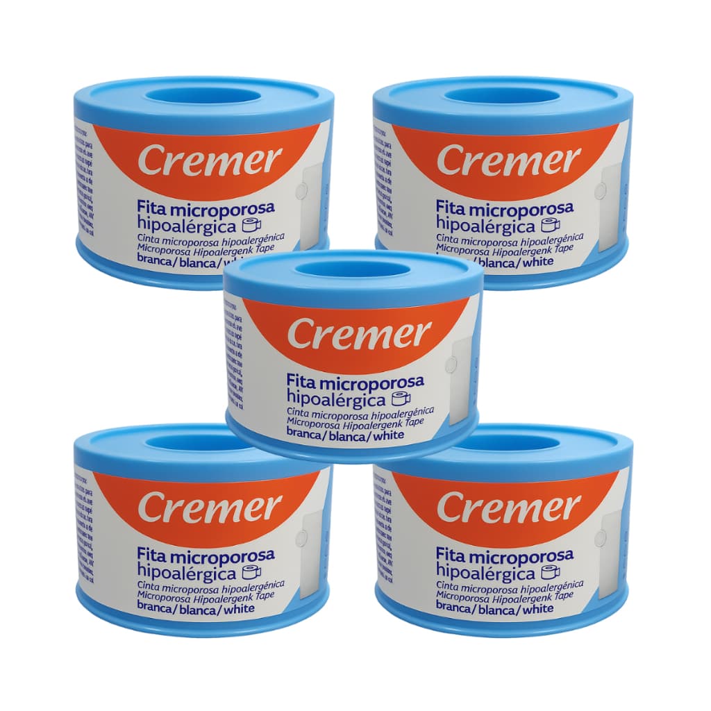 Kit 5 Fitas Micropore Branco 2,5cm x 10m Cremer Hipoalergênica Respirável Alta fixação