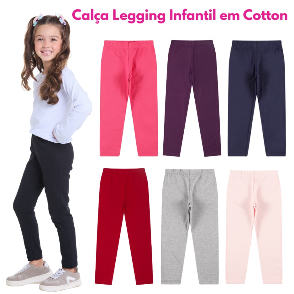 Kit sortido 4 Calça Legging em Cotton Infantil Menina 2 ao 16 anos - Lisas
