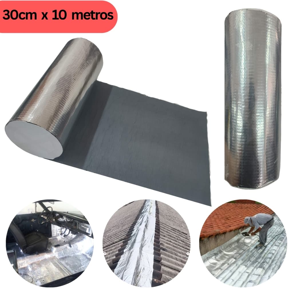 Manta Asfáltica 30cm x 10m Auto Adesiva Aluminizada Multiuso Telhado