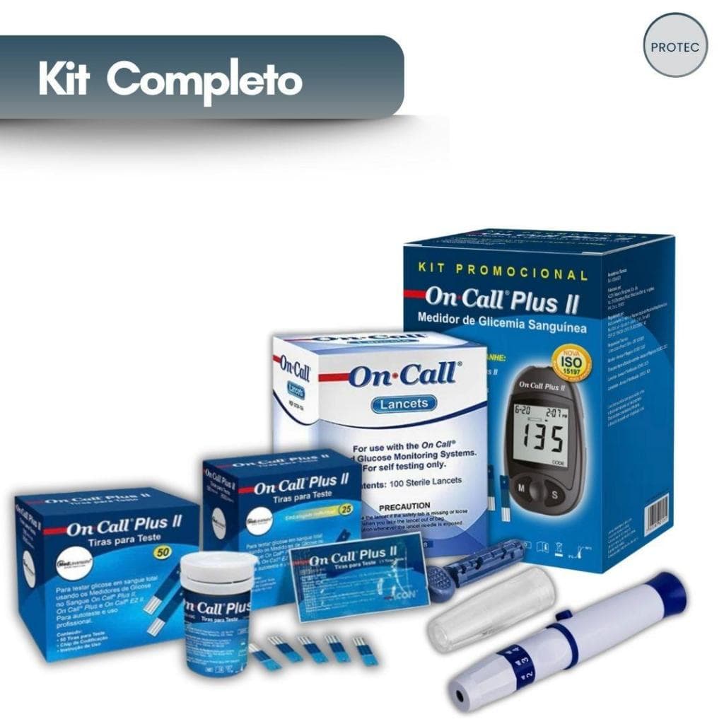 Kit Completo Aparelho Glicemia , Monitor + 100 Tiras + 100 Lancetas + 1 Lancetador