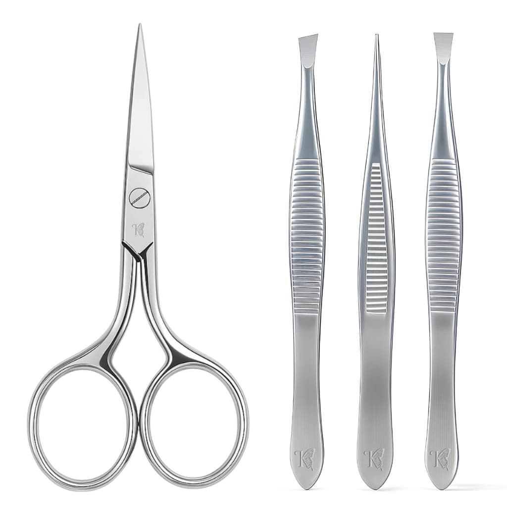 Kit Profissional Sobrancelha Pinça Reta Chanfrada Fina + Tesoura Sobrancelha Cílios Reta