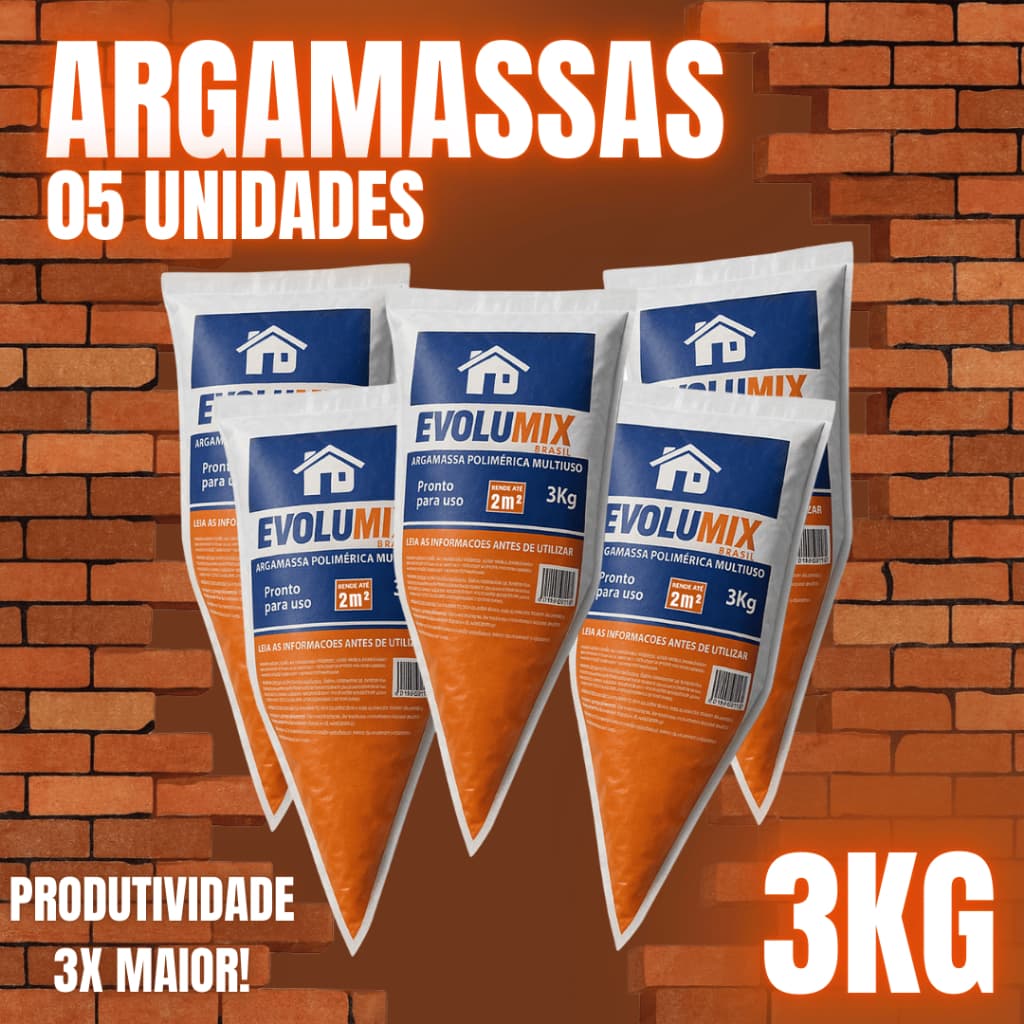 Kit 5 Argamassa Polimérica Bisnaga 3kg Assentamento Resistente Blocos Sem Areia Cimento Sujeira