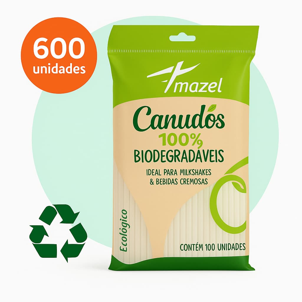Canudo Biodegradável Transparente 600 Unidades Descartável Sustentável Reciclável Plástico Bebidas