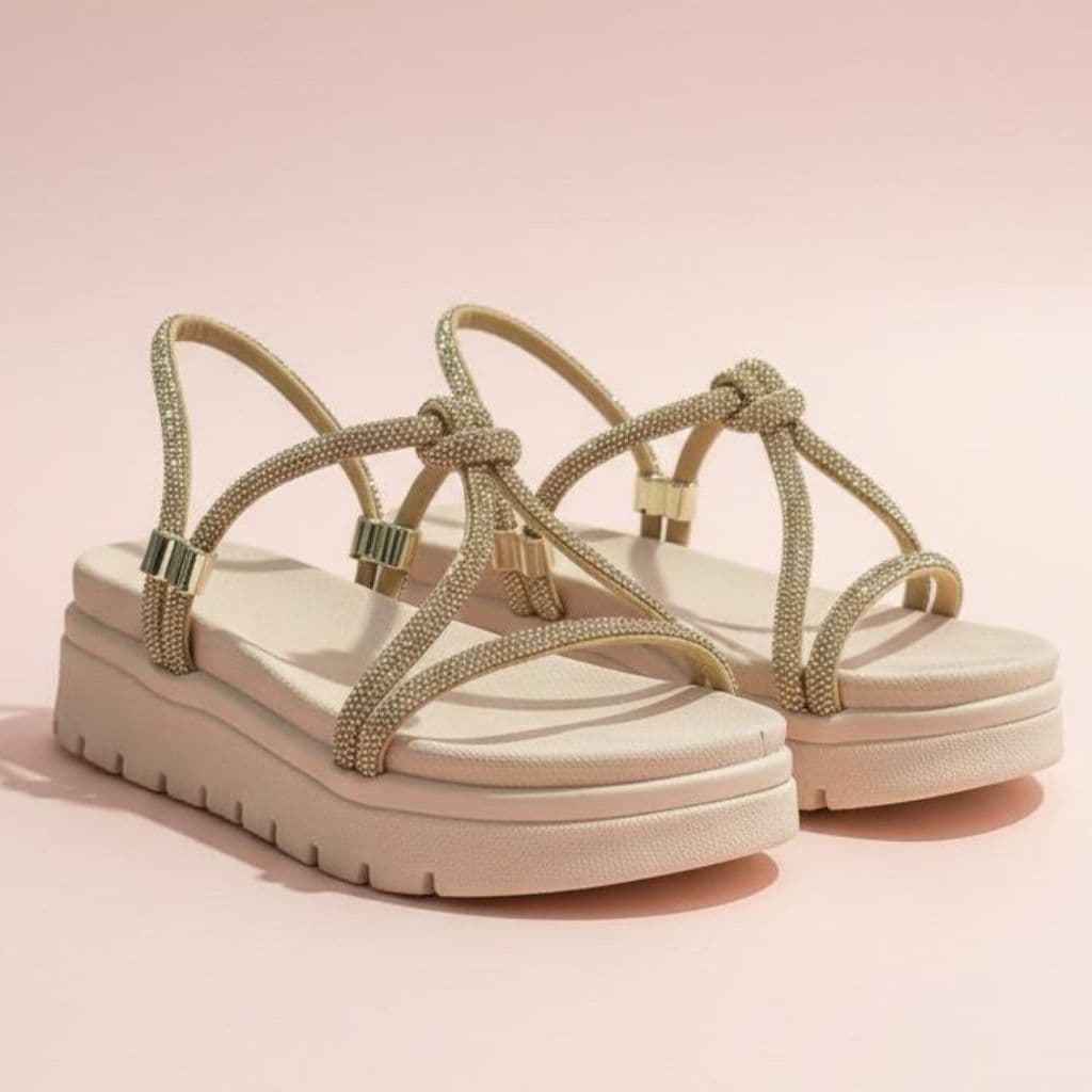 Sandália Feminina Infantil Menina Brilho Strass Plataforma Tratorada Promoção