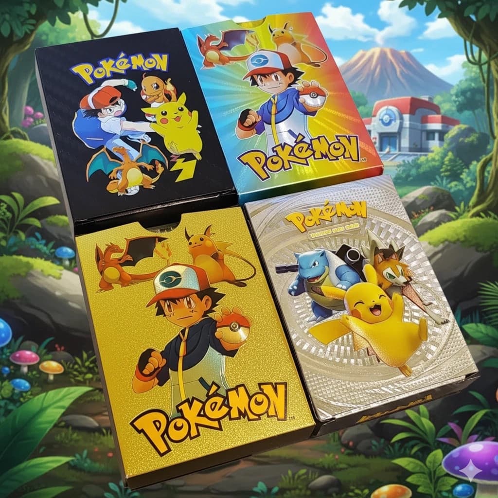 Kit 27 Cartas Pokémon Go TCG Coleção Dourada Raras Colecionável Batalha VMAX Infantil Treinador
