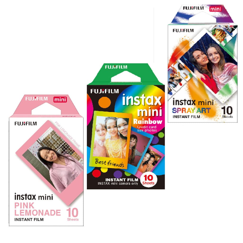 Filme Instax Color 3 Packs com 10 Poses, Fujifilm, Spray Art, Rainbow e Pink Lemonade