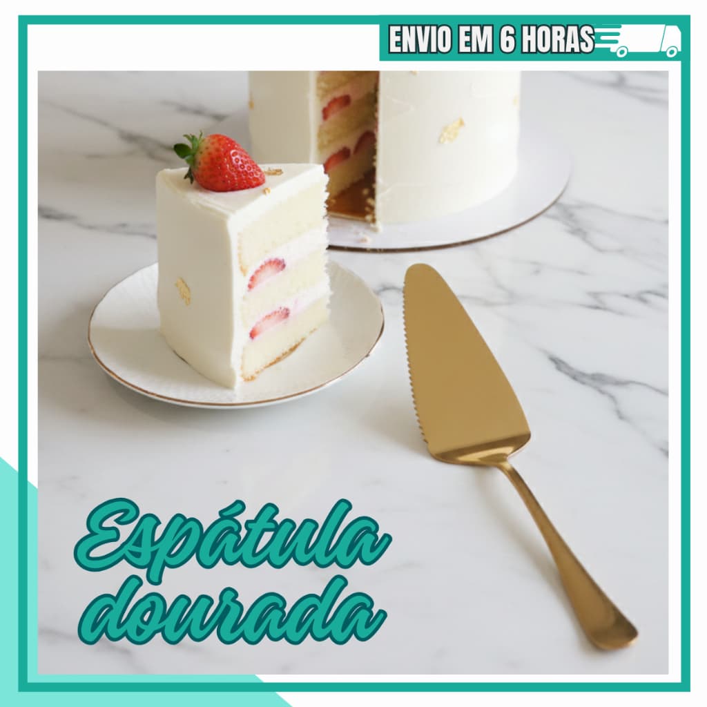 Espátula Dourada de Aço Inox Serrilhada para Bolo, Pudim e Tortas