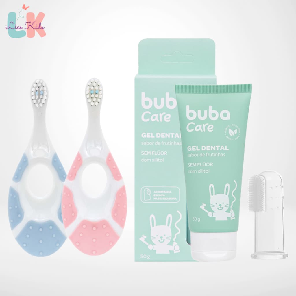 Kit Escova de Dente + Gel Dental Buba em Fluor 50g Higiene Bucal Bebe