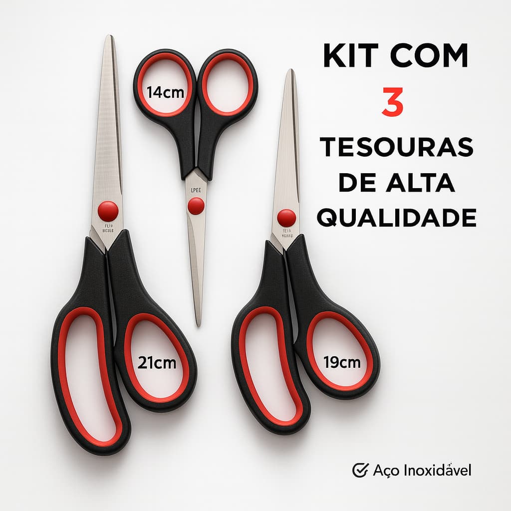Kit 3 Tesouras de Artesanato – Corte Preciso em Feltro, Papel, EVA, Fitas e Tecidos