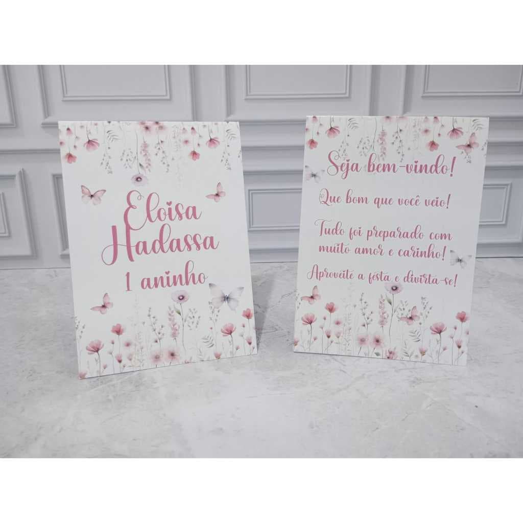 Plaquinha de Mesa Agradecimento Jardim Borboletas, Enfeite de Mesa Jardim das Borboletas