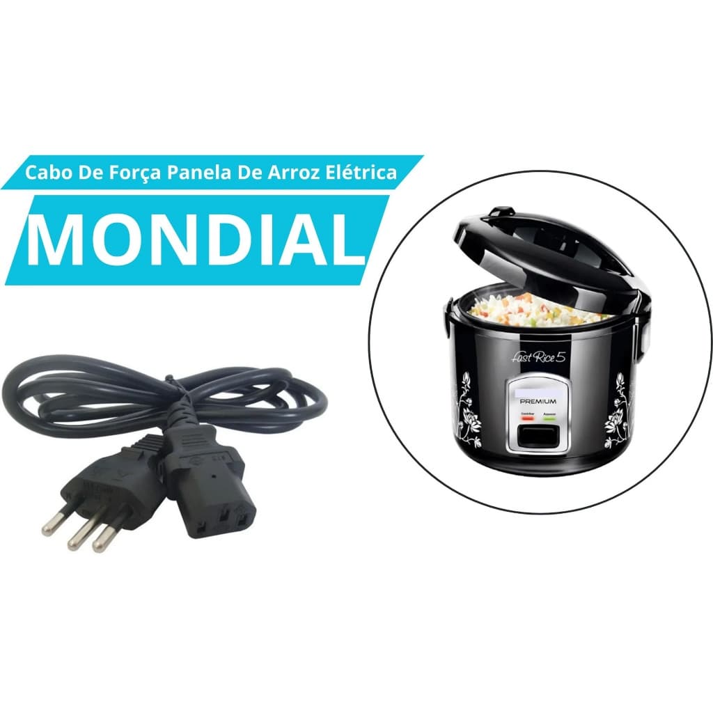 Cabo de Força para Panela de Arroz Elétrica Mondial 3 Pinos Bivolt Removível Universal Compatível