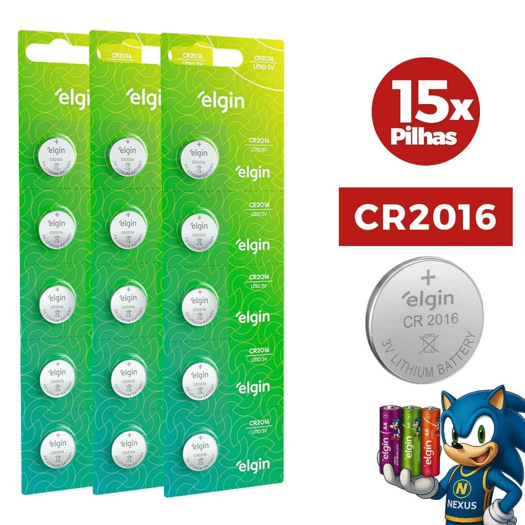 Bateria Pilha Elgin CR2016 Cartela 5,10 ou 15 Unidades - CR 2016 Alcalina