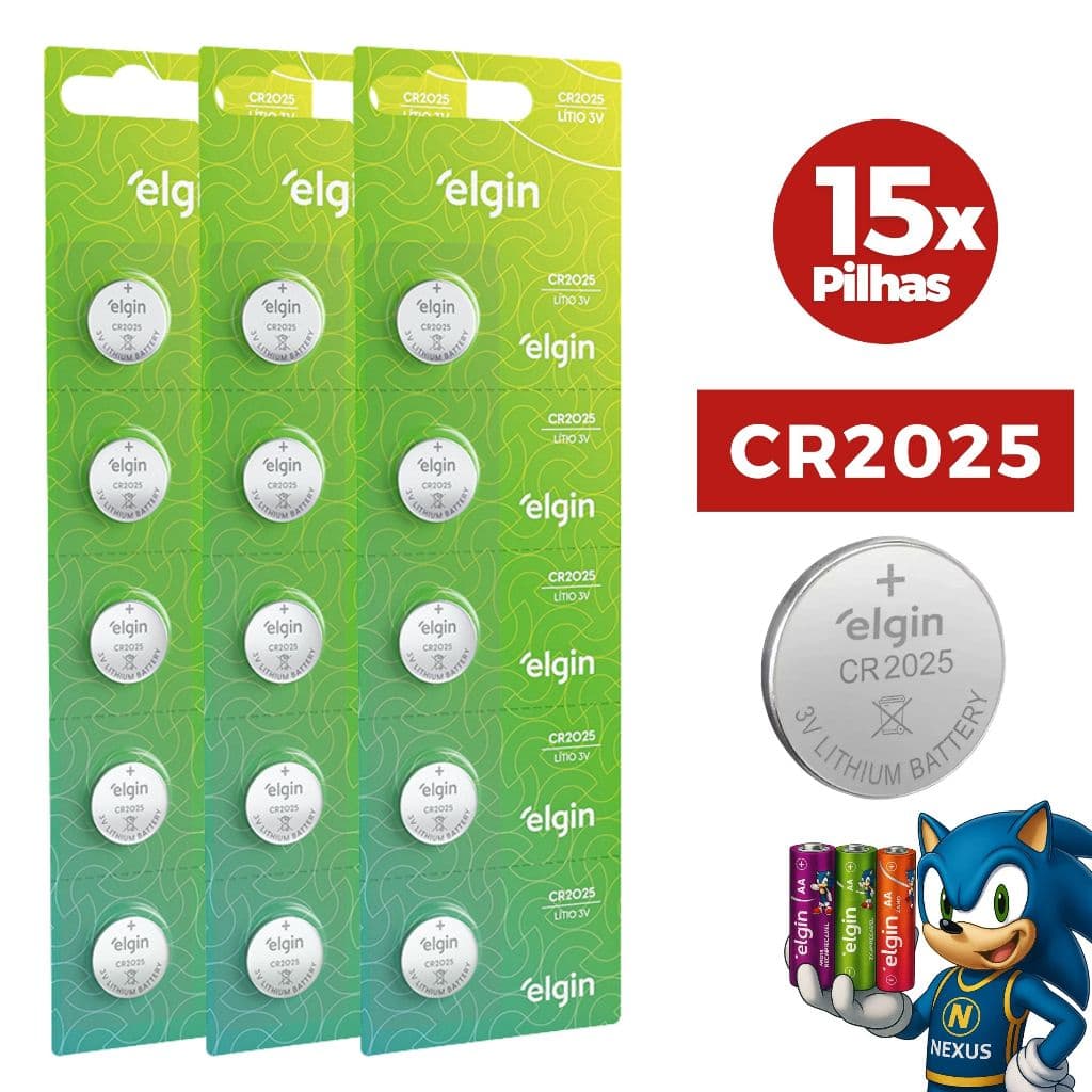 Bateria Pilha Elgin CR2025 Cartela 5,10 ou 15 Unidades - CR 2025 Alcalina