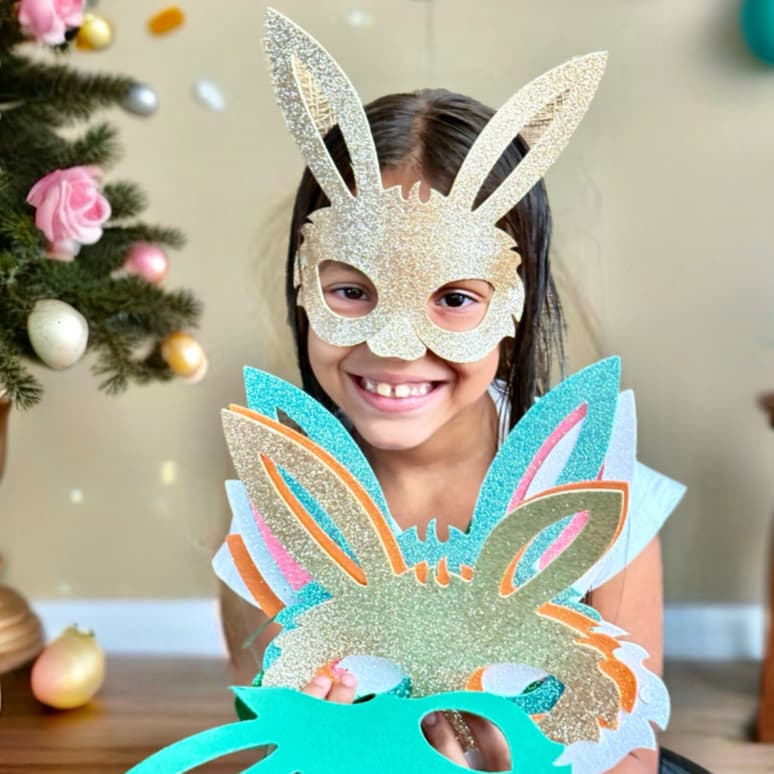 KIT Máscara ROSTO COELHO GLITTER CORES SORTIDAS EM EVA, PARA ESCOLSA, CRIANÇAS, PÁSCOA