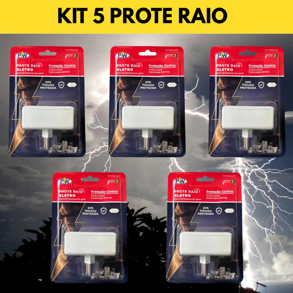 Kit 5 Protetores Contra Picos Raios Surtos Eletricos 2 Tomadas