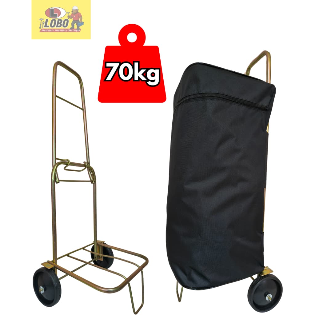 Carrinho De Mão Dobrável para Bagagem Maleiro Carga 70KgCooler Caixa Térmica Feira Sacoleira Organizador compra C/SACOLA