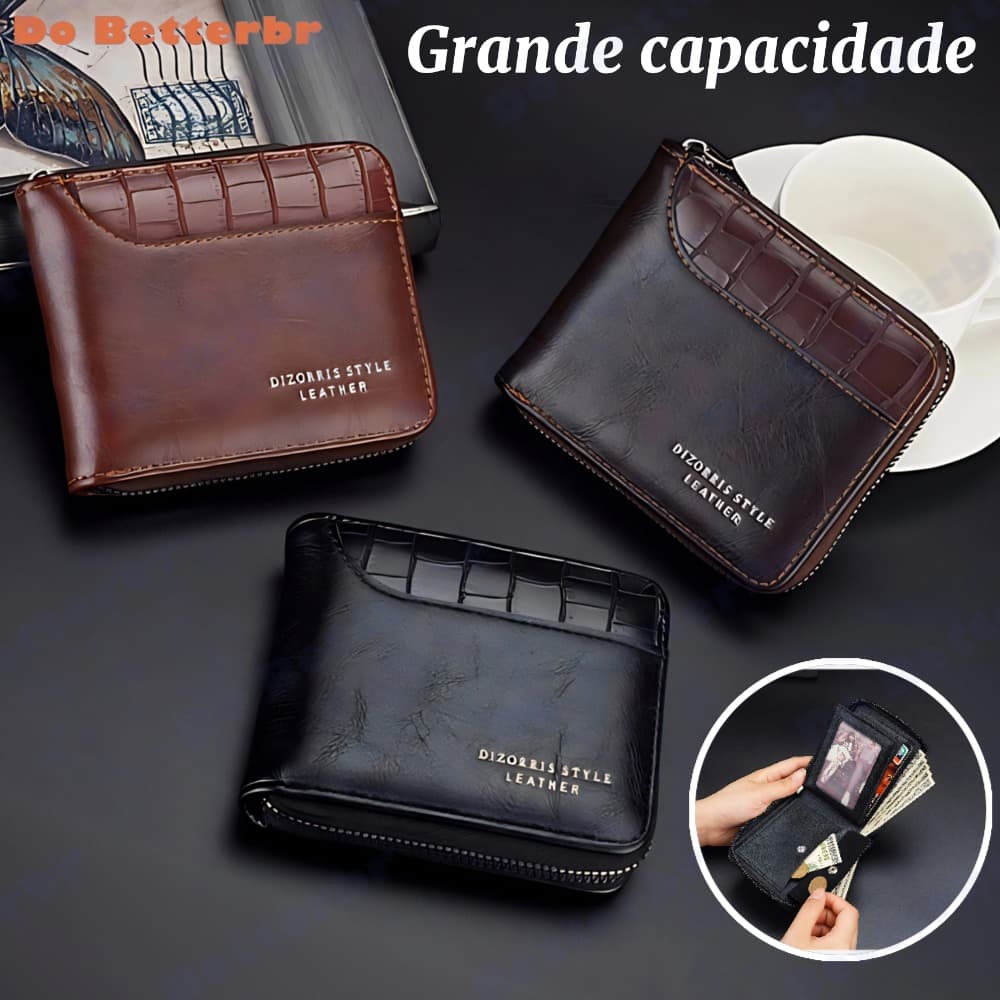 Carteira Curta Masculina Com Padrão De Pedra-Bolso Para Moedas Zíper Vários Cartões E Bordas Costuradas ​