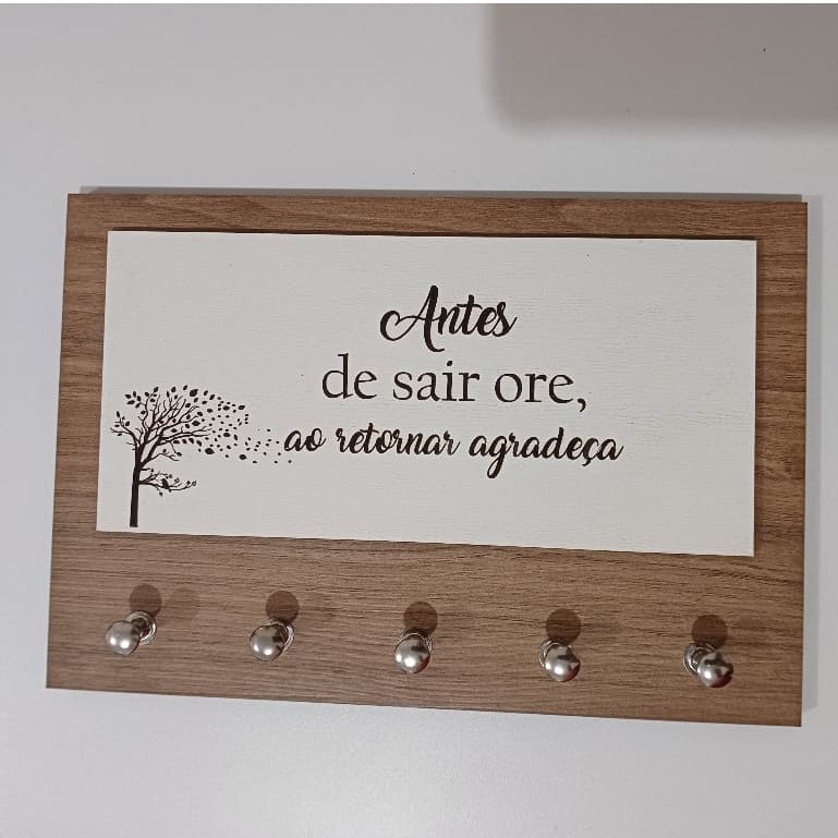 Porta Chave Parede 5 Ganchos  Decoração  mdf amadeirado