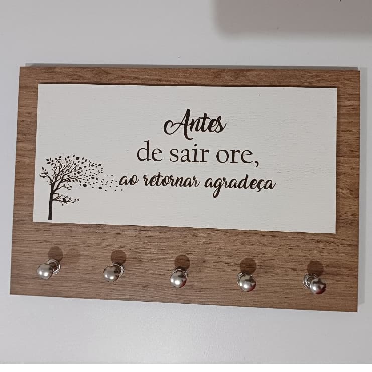 Porta Chaves 5 Ganchos  Decoração em mdf amadeirado parede